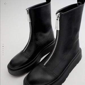 Brand New Zara Flat Zipper Lug Boot